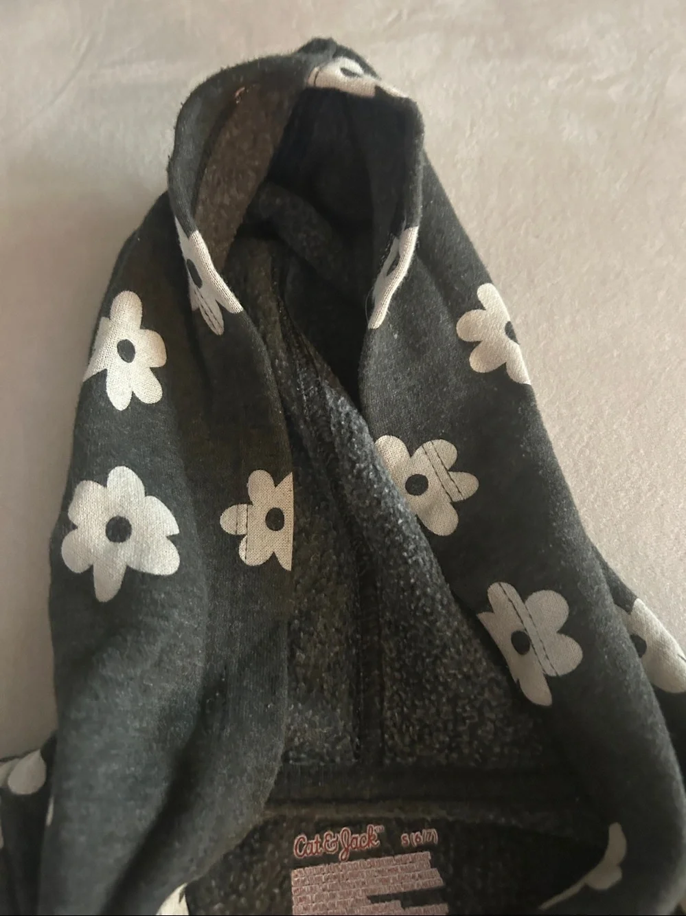 Cat & Jack Black Zip-Up Hoodie with White Daisy Print